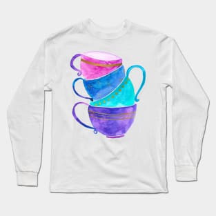 Pink, purple and turquoise tea cups Long Sleeve T-Shirt